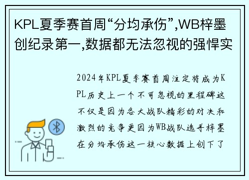 KPL夏季赛首周“分均承伤”,WB梓墨创纪录第一,数据都无法忽视的强悍实力